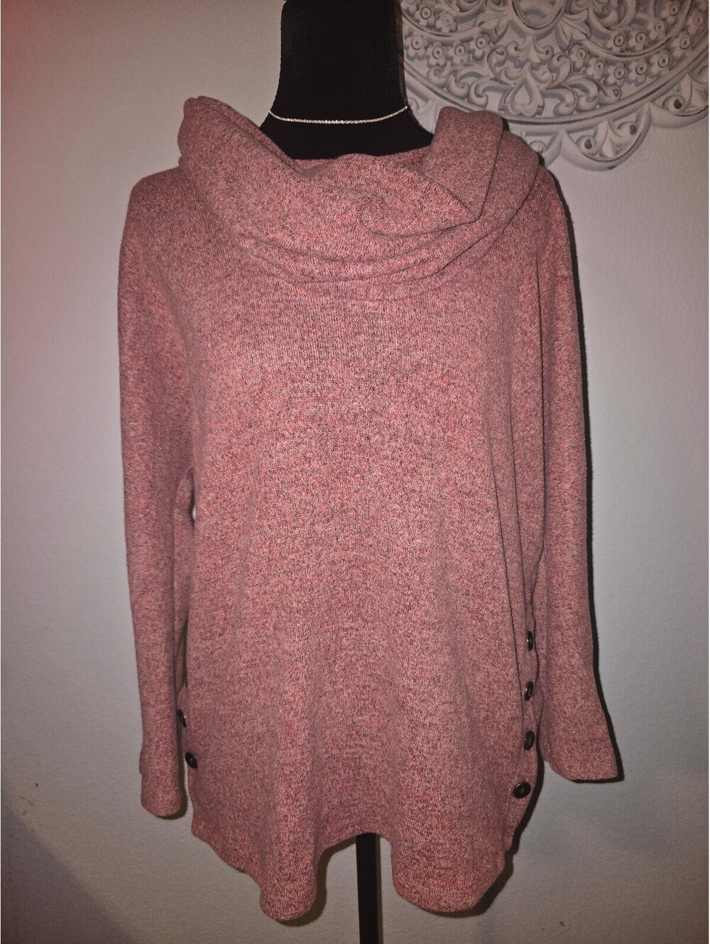 New Directions Pink Button Side Pullover Sweater Medium